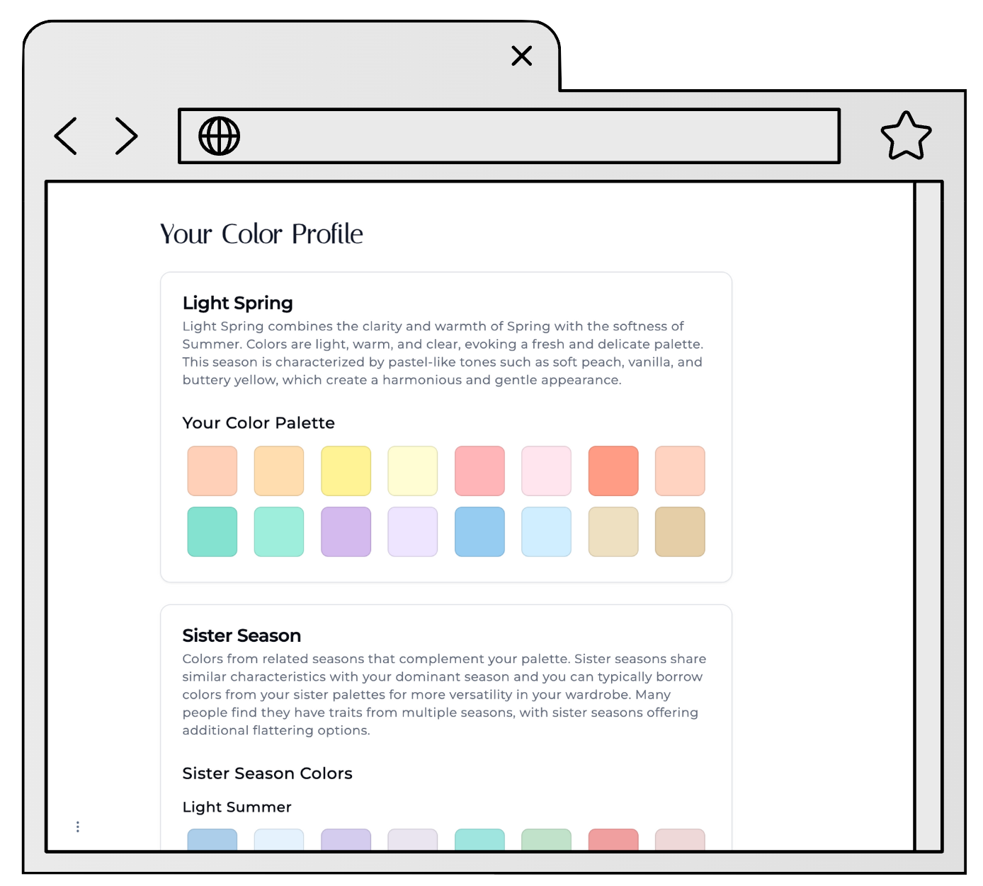 Color analysis profile preview showing seasonal color recommendations